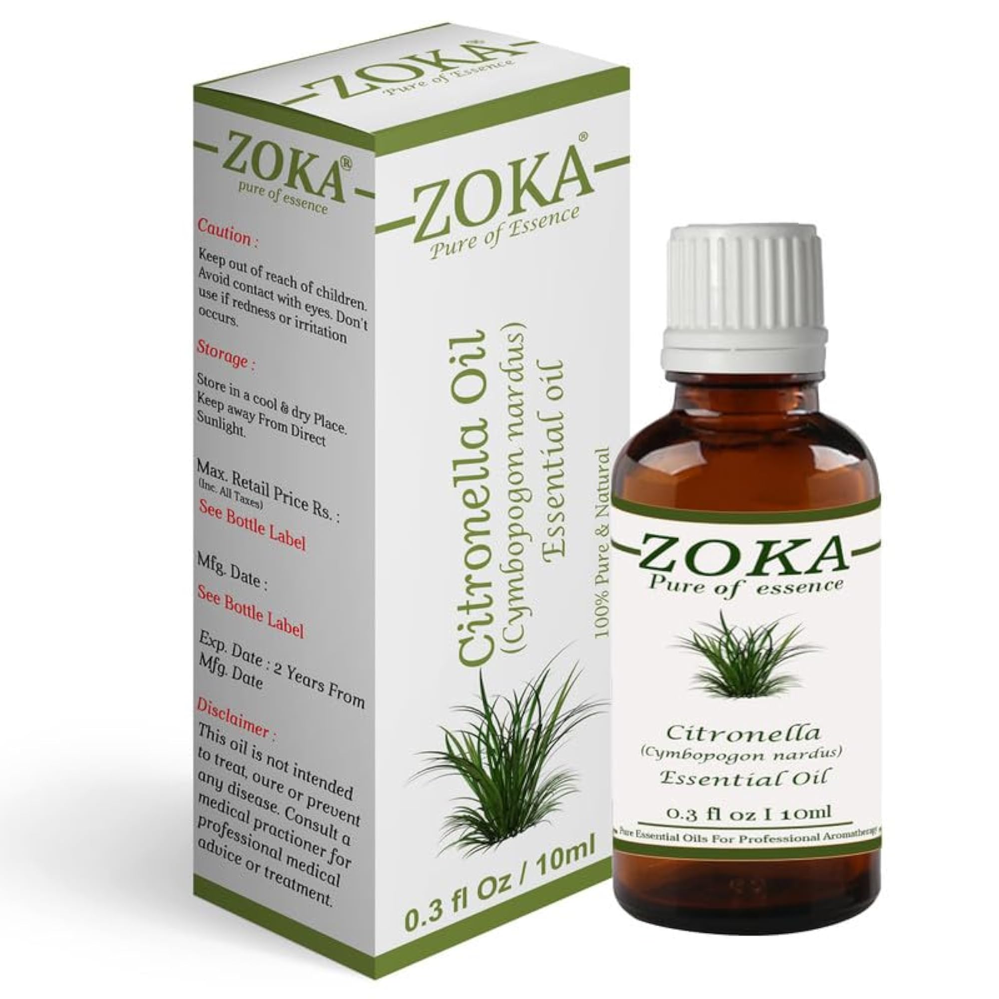 Zoka Citronella Essential Oil 10ML, Natural Aromatherapy
